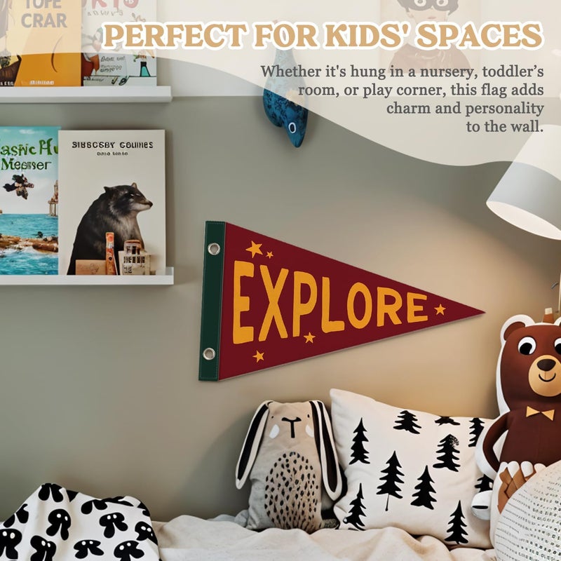 MOFUYU Boy Room Decor,Baby Boy Nursery Decor Wall Felt Pennants Banners Flags,Explore Adventure Camping Wall Hanging Decor for Kids Toddler Boys Nursery Room Bedroom Playroom 7.4x14 Inch - Image 5